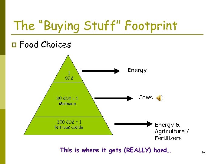 The “Buying Stuff” Footprint p Food Choices 1 CO 2 30 CO 2 =