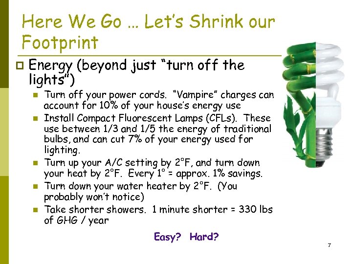 Here We Go … Let’s Shrink our Footprint p Energy (beyond just “turn off