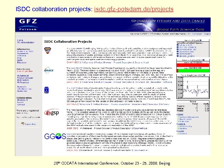 ISDC collaboration projects: isdc. gfz-potsdam. de/projects 20 th CODATA International Conference, October 23 -