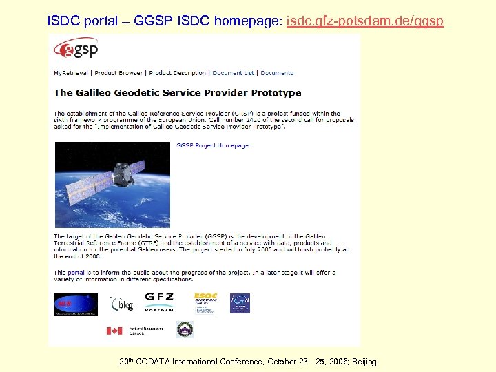 ISDC portal – GGSP ISDC homepage: isdc. gfz-potsdam. de/ggsp 20 th CODATA International Conference,