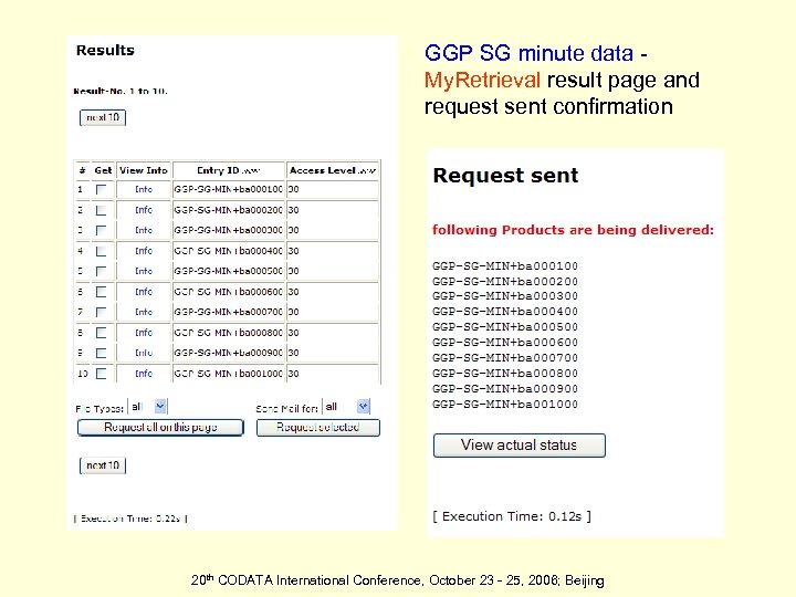 GGP SG minute data My. Retrieval result page and request sent confirmation 20 th