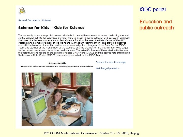 ISDC portal Education and public outreach 20 th CODATA International Conference, October 23 -