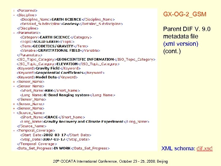 GX-OG-2_GSM Parent DIF V. 9. 0 metadata file (xml version) (cont. ) XML schema: