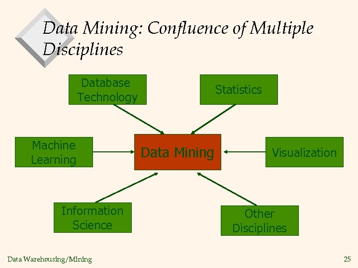 Data Mining: Confluence of Multiple Disciplines Database Technology Machine Learning Information Science Data Warehousing/Mining