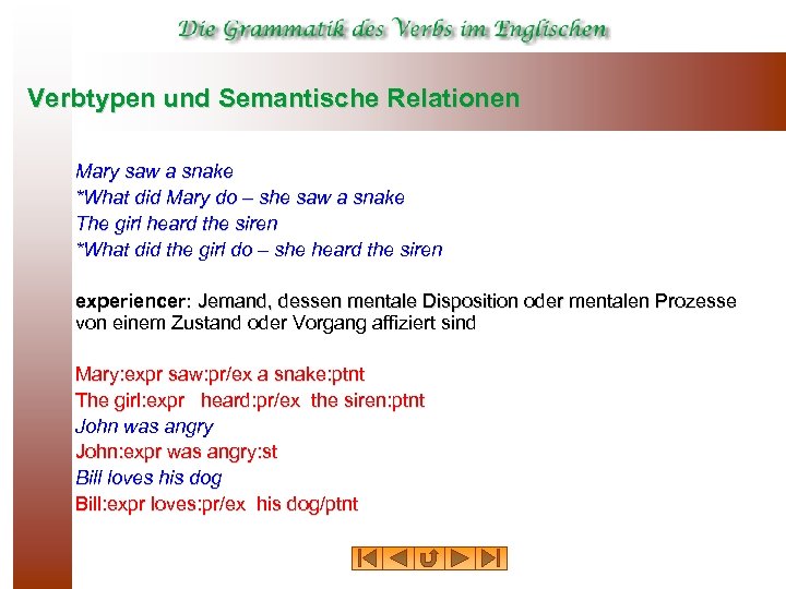 Verbtypen und Semantische Relationen Mary saw a snake *What did Mary do – she