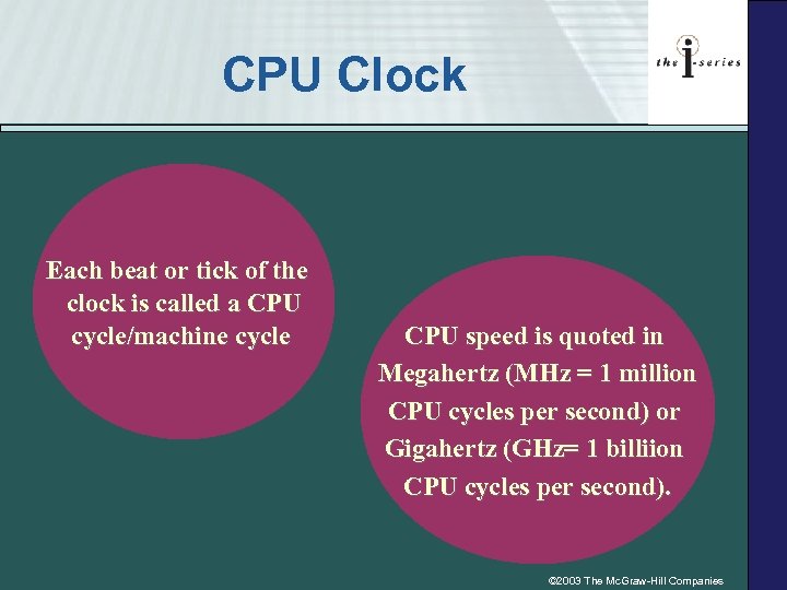 CPU Clock Each beat or tick of the clock is called a CPU cycle/machine
