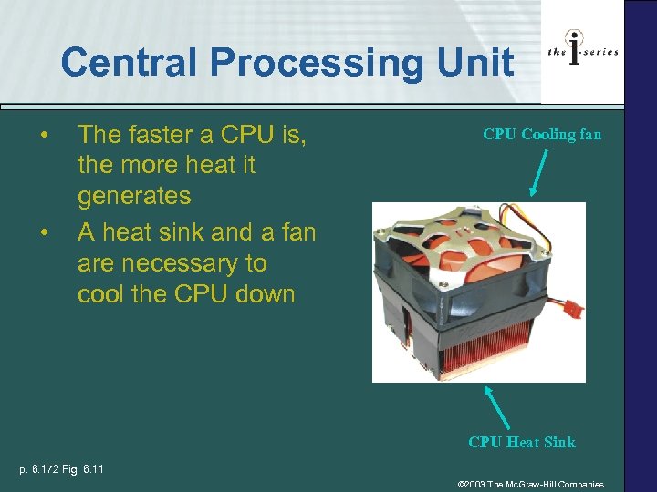 Central Processing Unit • • The faster a CPU is, the more heat it