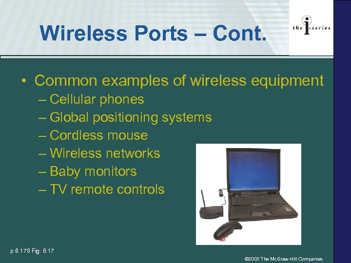 Wireless Ports – Cont. • Common examples of wireless equipment – Cellular phones –
