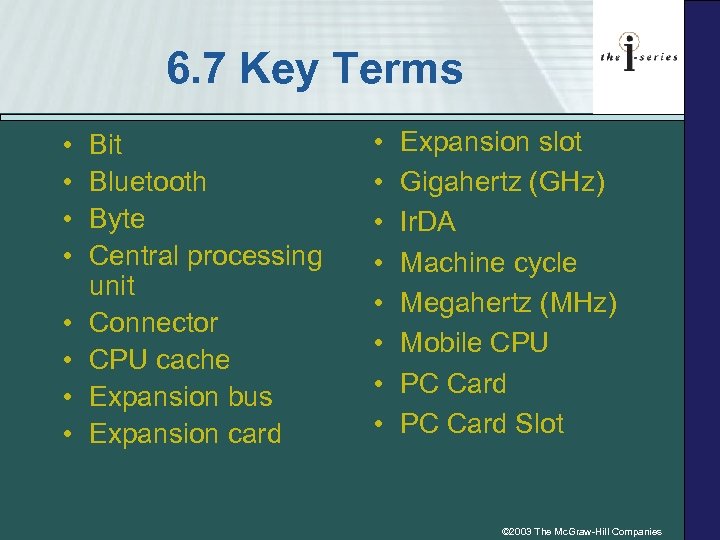 6. 7 Key Terms • • Bit Bluetooth Byte Central processing unit Connector CPU
