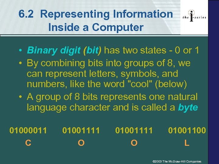 6. 2 Representing Information Inside a Computer • Binary digit (bit) has two states
