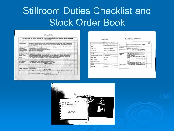 Stillroom Duties Checklist and Stock Order Book 