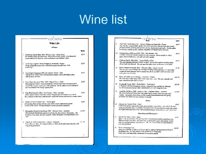 Wine list 