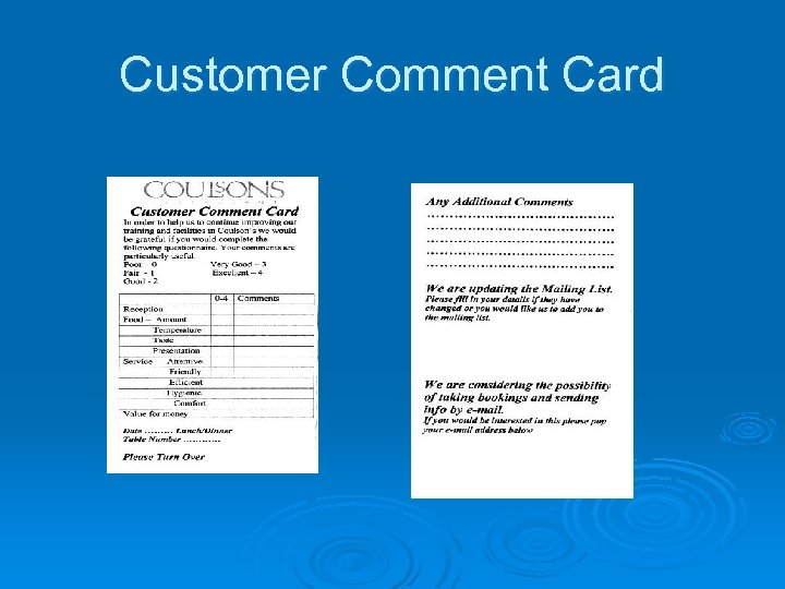 Customer Comment Card 