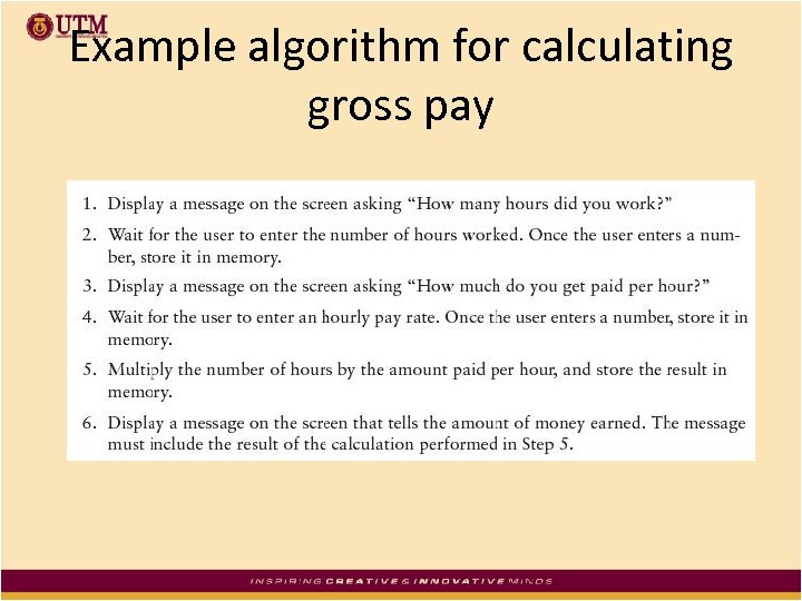 Example algorithm for calculating gross pay 