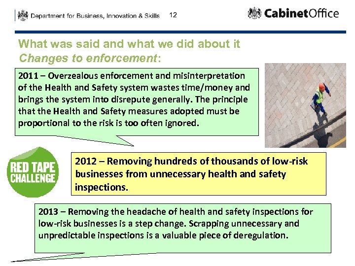 12 What was said and what we did about it Changes to enforcement: 2011