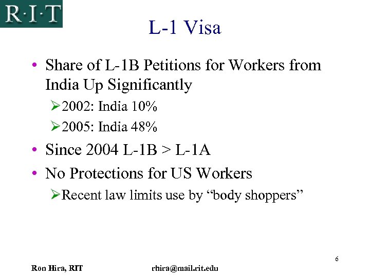 L-1 Visa • Share of L-1 B Petitions for Workers from India Up Significantly