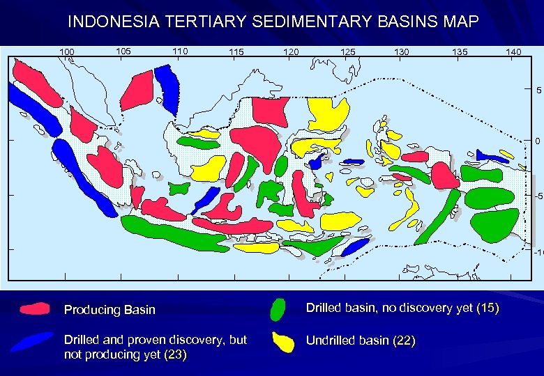 INDONESIA TERTIARY SEDIMENTARY BASINS MAP 100 105 110 115 120 125 130 135 140