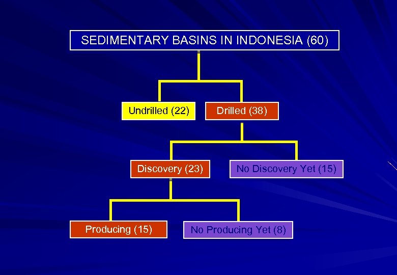 SEDIMENTARY BASINS IN INDONESIA (60) Undrilled (22) Drilled (38) Discovery (23) Producing (15) No