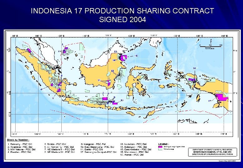 INDONESIA 17 PRODUCTION SHARING CONTRACT SIGNED 2004 