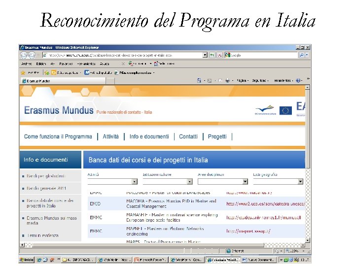 Reconocimiento del Programa en Italia 8 