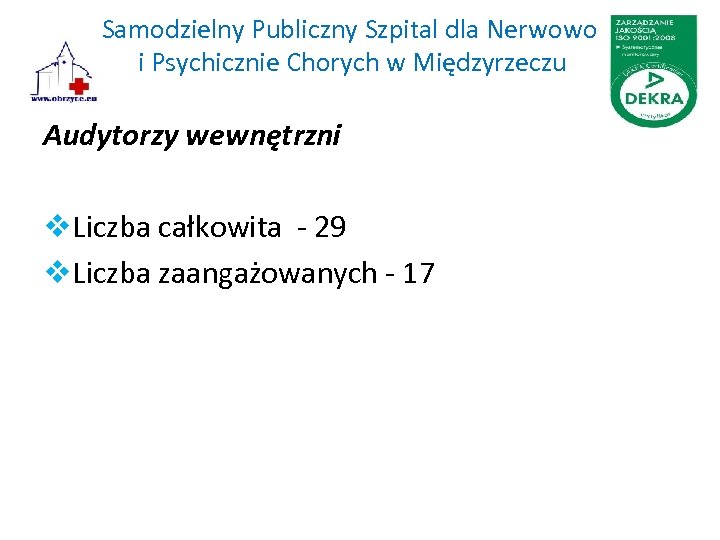 Samodzielny Publiczny Szpital dla Nerwowo i Psychicznie Chorych w Międzyrzeczu Audytorzy wewnętrzni v. Liczba