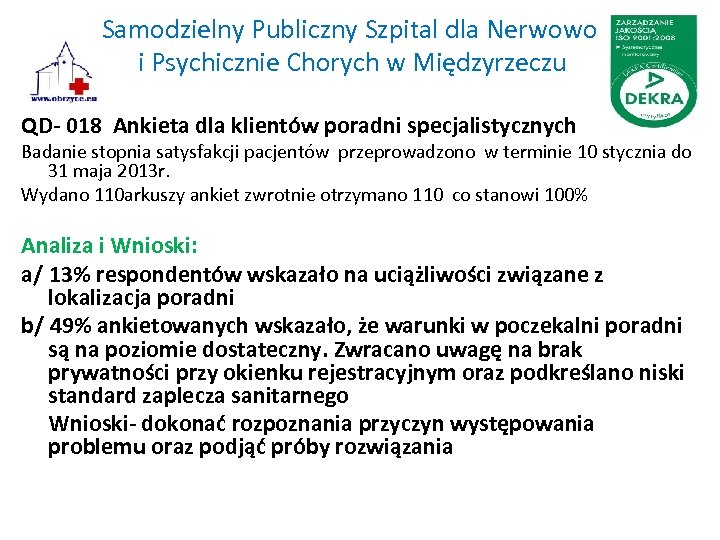Samodzielny Publiczny Szpital dla Nerwowo i Psychicznie Chorych w Międzyrzeczu QD- 018 Ankieta dla