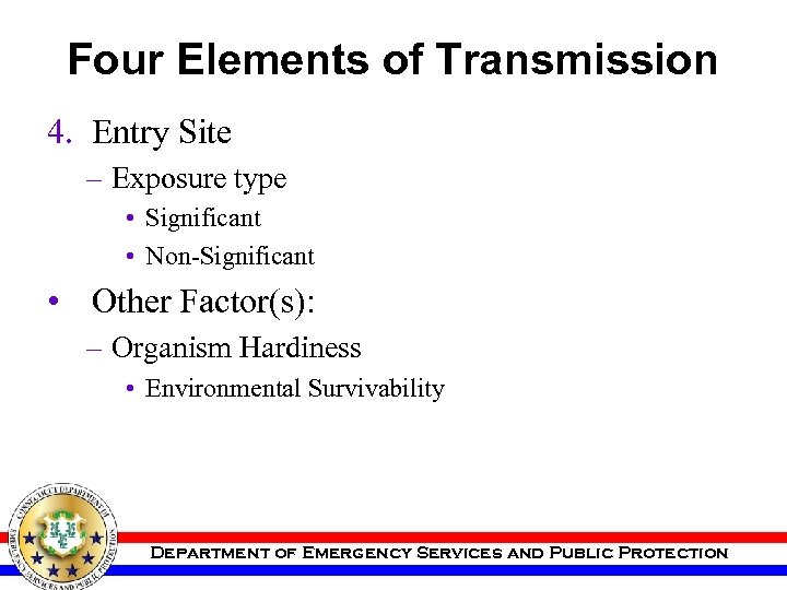 Four Elements of Transmission 4. Entry Site – Exposure type • Significant • Non-Significant