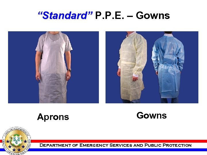 “Standard” P. P. E. – Gowns Aprons Gowns Department of Emergency Services and Public
