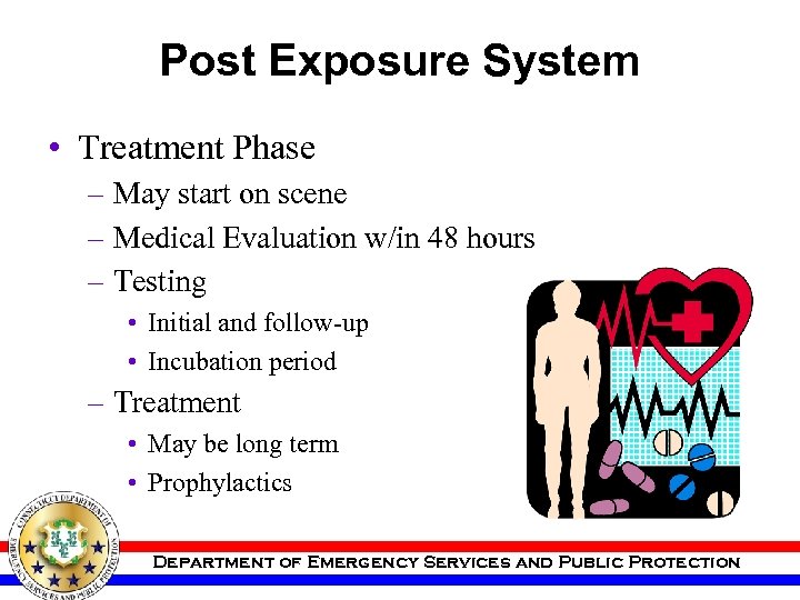 Post Exposure System • Treatment Phase – May start on scene – Medical Evaluation