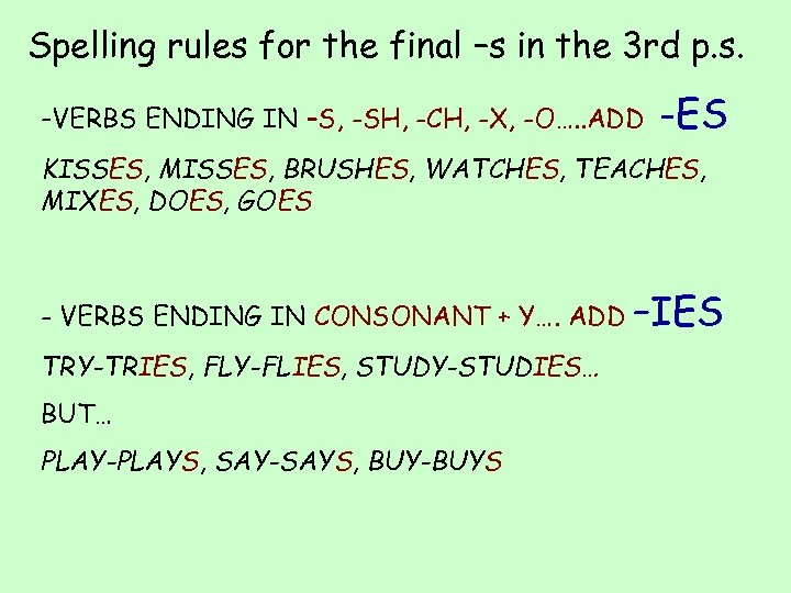 Spelling rules for the final –s in the 3 rd p. s. -VERBS ENDING