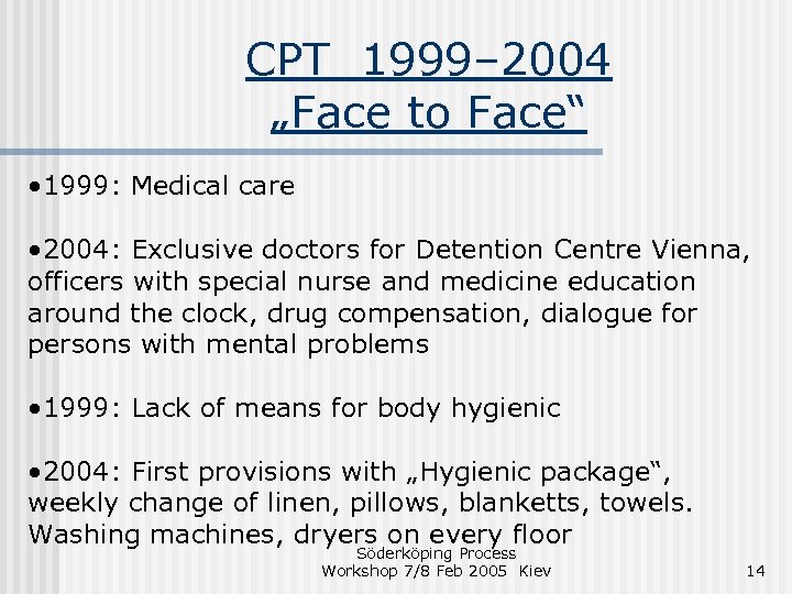 CPT 1999– 2004 „Face to Face“ • 1999: Medical care • 2004: Exclusive doctors