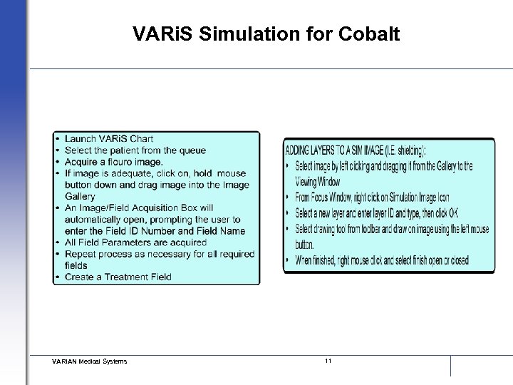 VARi. S Simulation for Cobalt VARIAN Medical Systems 11 