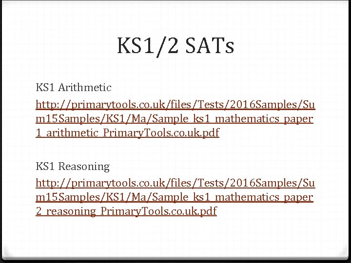 KS 1/2 SATs KS 1 Arithmetic http: //primarytools. co. uk/files/Tests/2016 Samples/Su m 15 Samples/KS