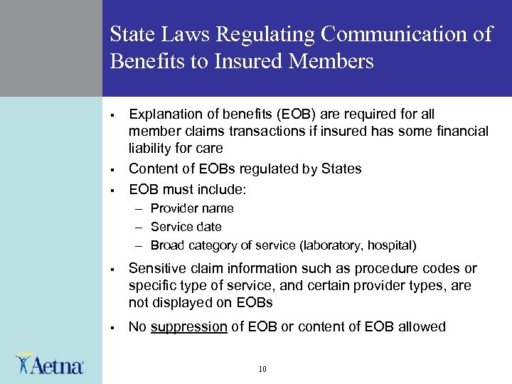 State Laws Regulating Communication of Benefits to Insured Members § § § Explanation of