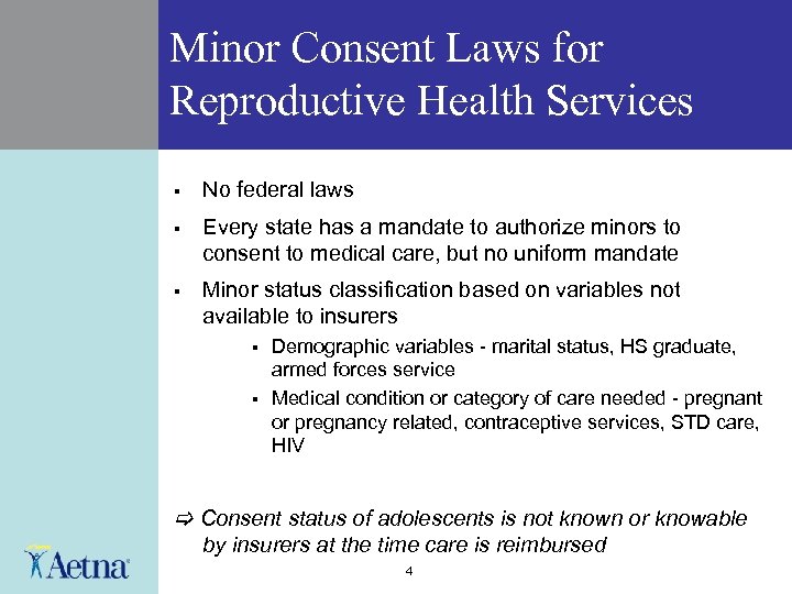 Minor Consent Laws for Reproductive Health Services § No federal laws § Every state