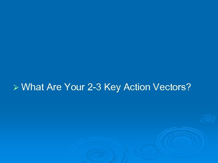  Ø What Are Your 2 -3 Key Action Vectors? 