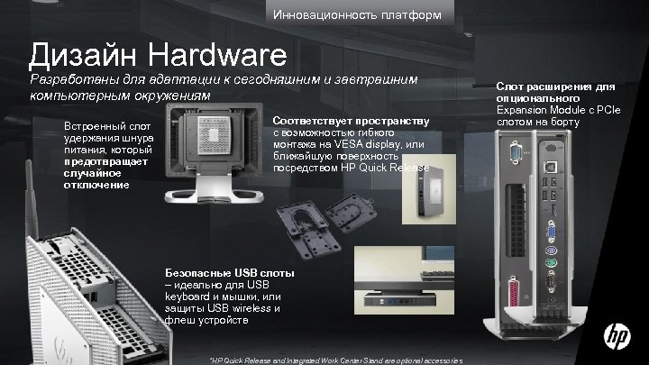 Инновационность платформ Дизайн Hardware Разработаны для адаптации к сегодняшним и завтрашним компьютерным окружениям Встроенный