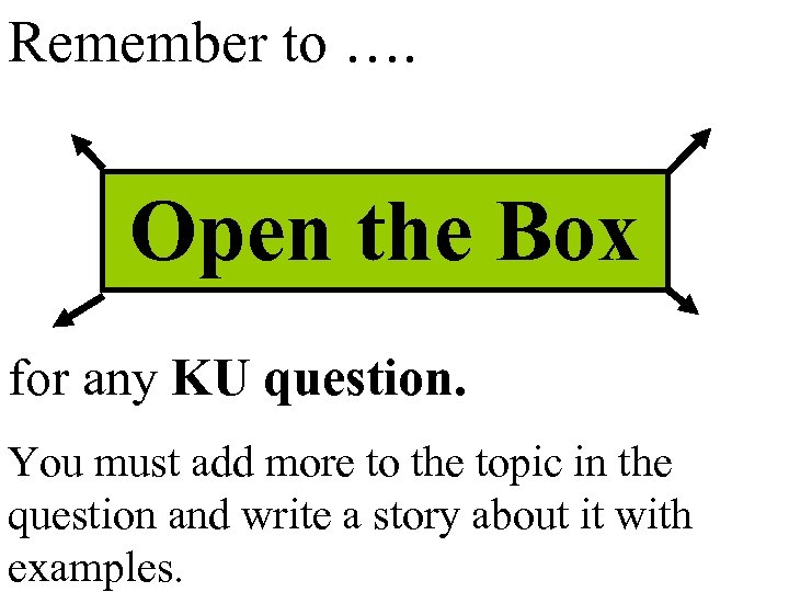 Remember to …. Open the Box for any KU question. You must add more