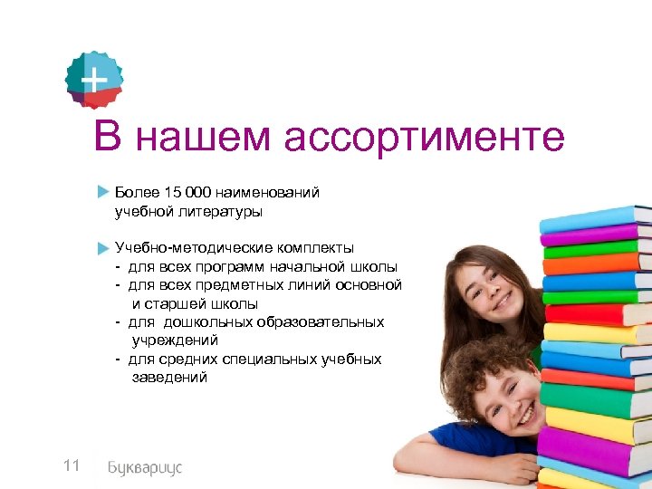 В нашем ассортименте Более 15 000 наименований учебной литературы Учебно-методические комплекты - для всех