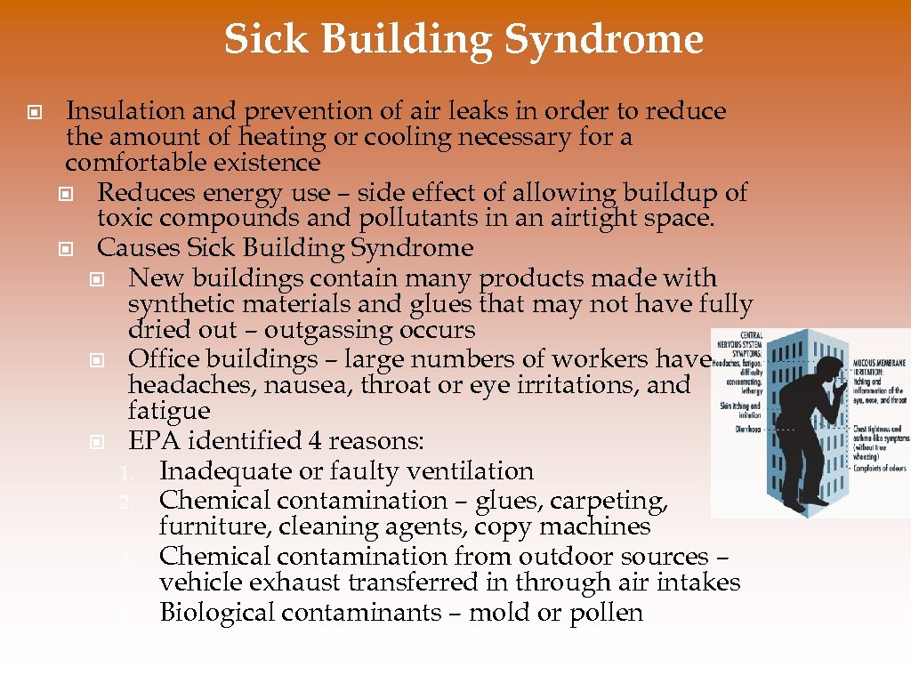 Sick Building Syndrome © Insulation and prevention of air leaks in order to reduce