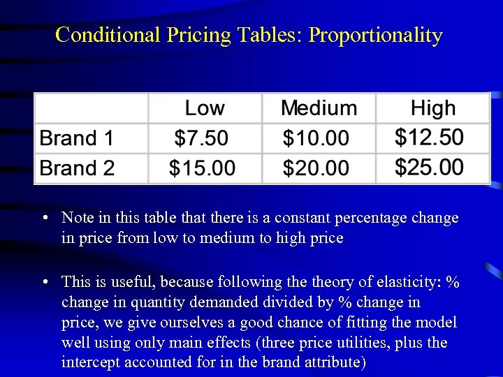 Conditional Pricing Tables: Proportionality • Note in this table that there is a constant