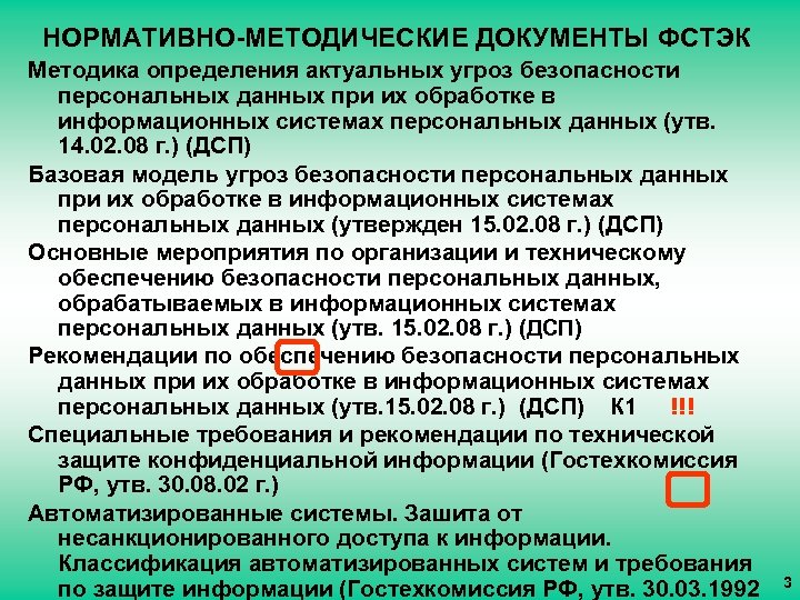 НОРМАТИВНО-МЕТОДИЧЕСКИЕ ДОКУМЕНТЫ ФСТЭК Методика определения актуальных угроз безопасности персональных данных при их обработке в