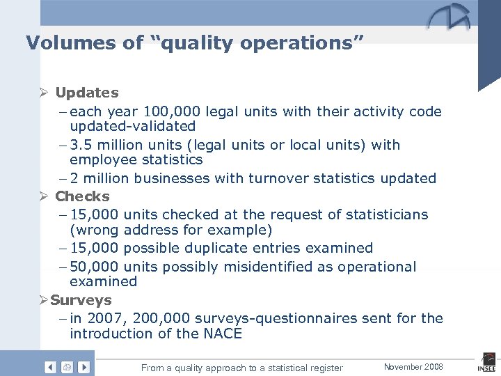 Volumes of “quality operations” Ø Updates - each year 100, 000 legal units with