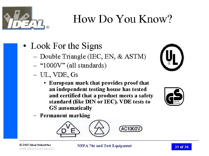 How Do You Know? • Look For the Signs – Double Triangle (IEC, EN,