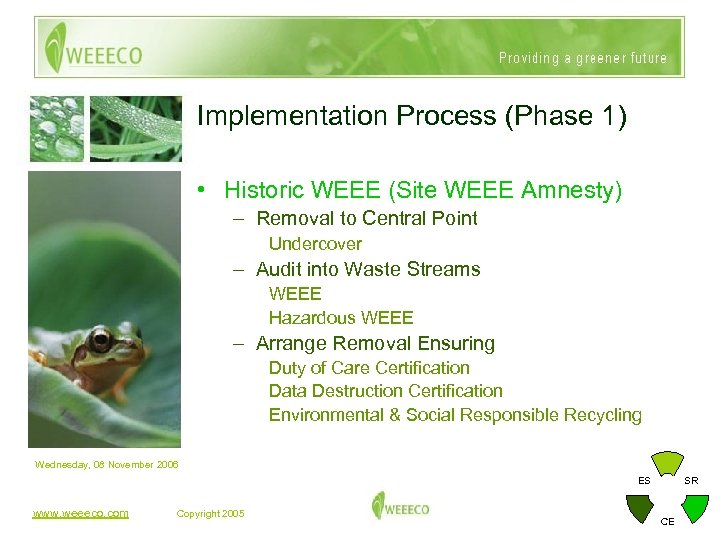 Implementation Process (Phase 1) • Historic WEEE (Site WEEE Amnesty) – Removal to Central