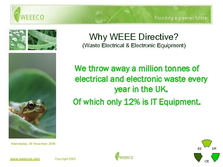 Why WEEE Directive? (Waste Electrical & Electronic Equipment) We throw away a million tonnes