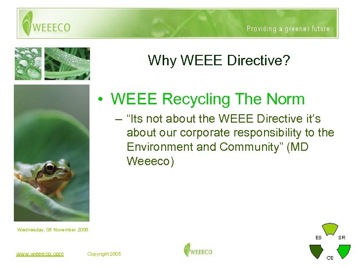 Why WEEE Directive? • WEEE Recycling The Norm – “Its not about the WEEE