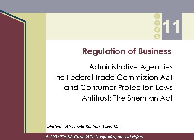P A R T 11 Regulation of Business Administrative Agencies The Federal Trade Commission