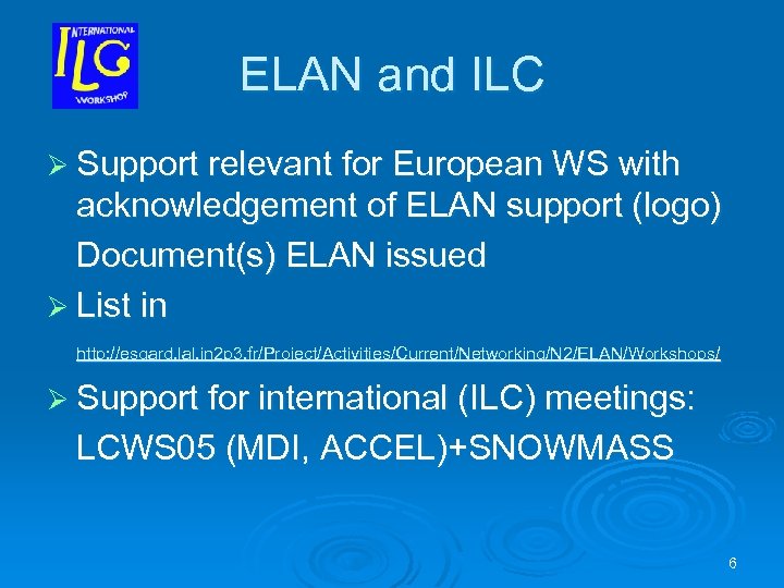 ELAN and ILC Ø Support relevant for European WS with acknowledgement of ELAN support