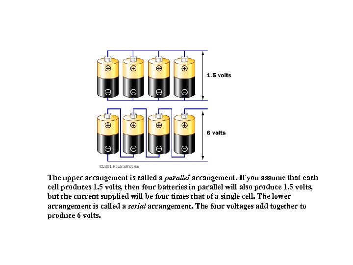 The upper arrangement is called a parallel arrangement. If you assume that each cell